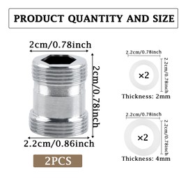 Pack of 2 Tap Adapter, Male Thread M22 to M24 Tap Adapter Made of Brass Double Thread Adapter with Rubber Seal Tap Attachment for Kitchen Water Filter