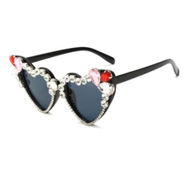 Long Keeper Heart Shaped Rhinestone Sunglasses for Women Sparkly Heart Sunglasses Bling Fashoin Cat Eye Love Heart Party Glasses Festival Sunglasses UV400