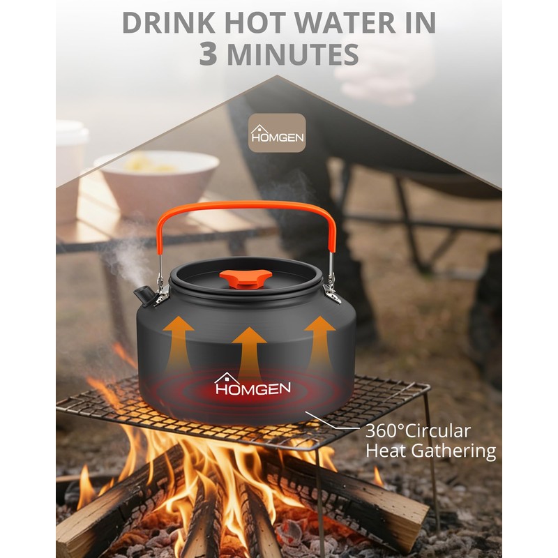 HOMGEN 2L Large Portable Camping Kettle for Outdoor Hiking with