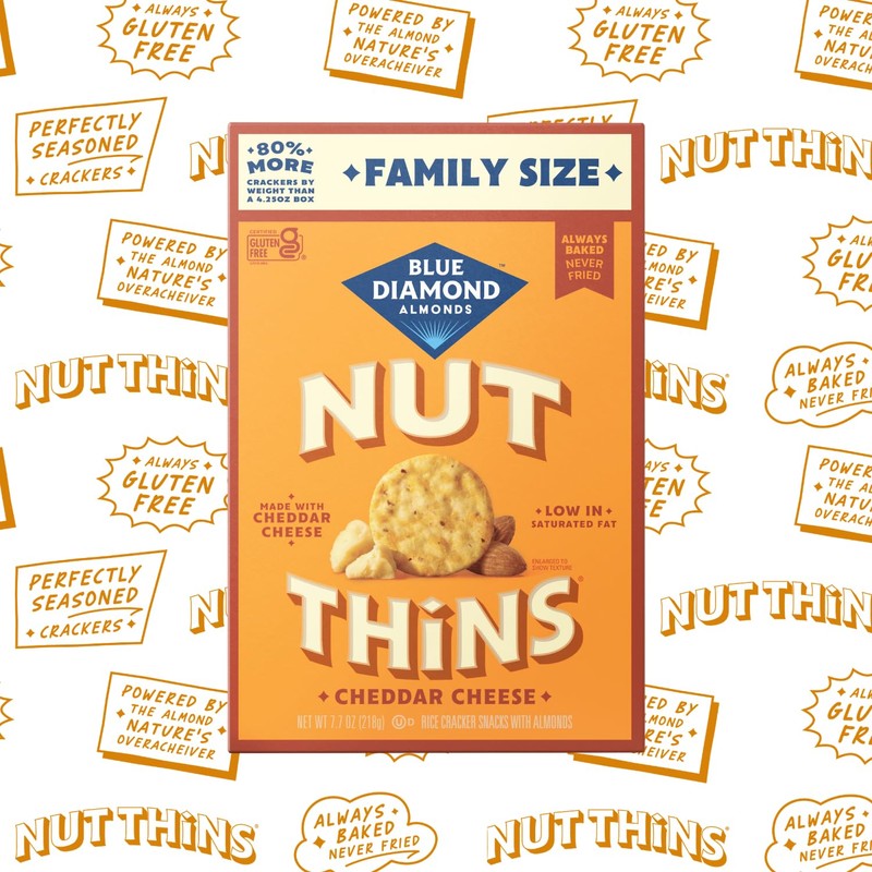 Blue Diamond Almonds Nut-Thins Gluten Free Cracker Crisps, Cheddar Cheese,