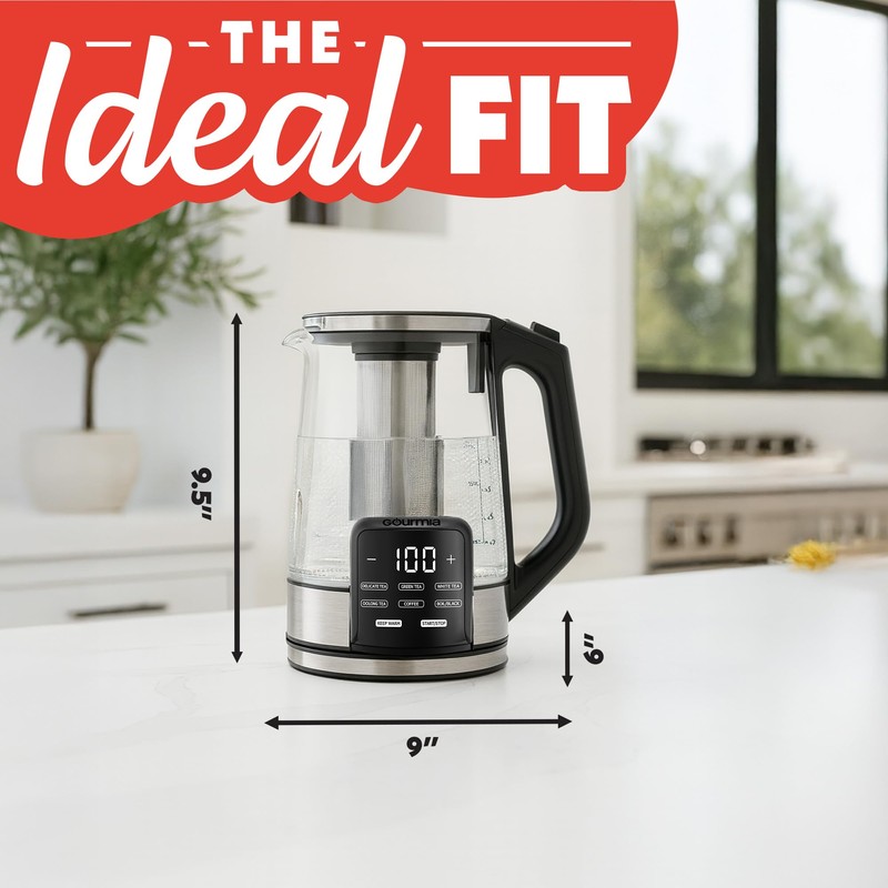 Gourmia Electric Programmable Glass Kettle – 1.7L Temperature Control Tea