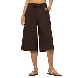 Willit Women's Linen Capri Pants Wide Leg Dress Casual Summer Pleated Capri High Waisted with Pockets 16" Dark Brown X-Large