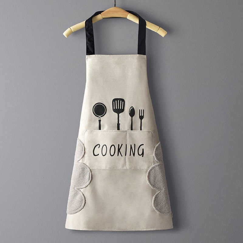 DILLMAN Women Kitchen Apron with Hand Wipe Pockets，Big Pocket,Hand-wiping, Waterproof