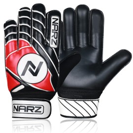 NARZ Football Goalkeeper Gloves Children with Super Grip Latex with Shock-Absorbing Padding to Protect Palms and Fingers, Children's Football Gloves for Boys and Girls (4, Red)