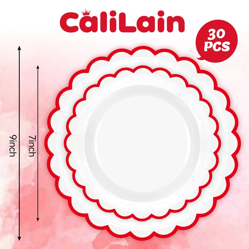 30 Pcs Red Paper Plates(7 Inch & 9 Inch Respectively