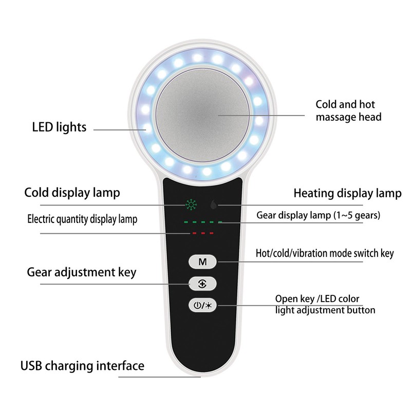 Hot Cold Facial Massager LED Light Heating Cooling Vibration Adjustable
