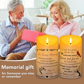 Electronic Flameless Candle - Realistic Wax Memorial Candle with Remote Control, Timer, and Condolence Card, Bereavement Sympathy Gifts for Loss of Mother Loss of Father in Memory of Loved One 2 Pack