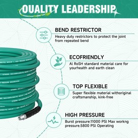 SITIMIMIL 200FT Sewer Jetter Kit for Pressure Washer,1/4‘’NPT Drain Cleaner Hose 5800PSI, with Adapter Corner Rotating Button Nose Sewer Jetting Nozzles Kit Pearl Corsage Pin Spanner Waterproof Tape…