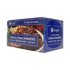 KingSeal 500 Count 3.5 Inch Natural Birch Wood Steak Markers, Heat Stamped, MED Rare, Eco Friendly, Bulk Pack - 1 Box of 500