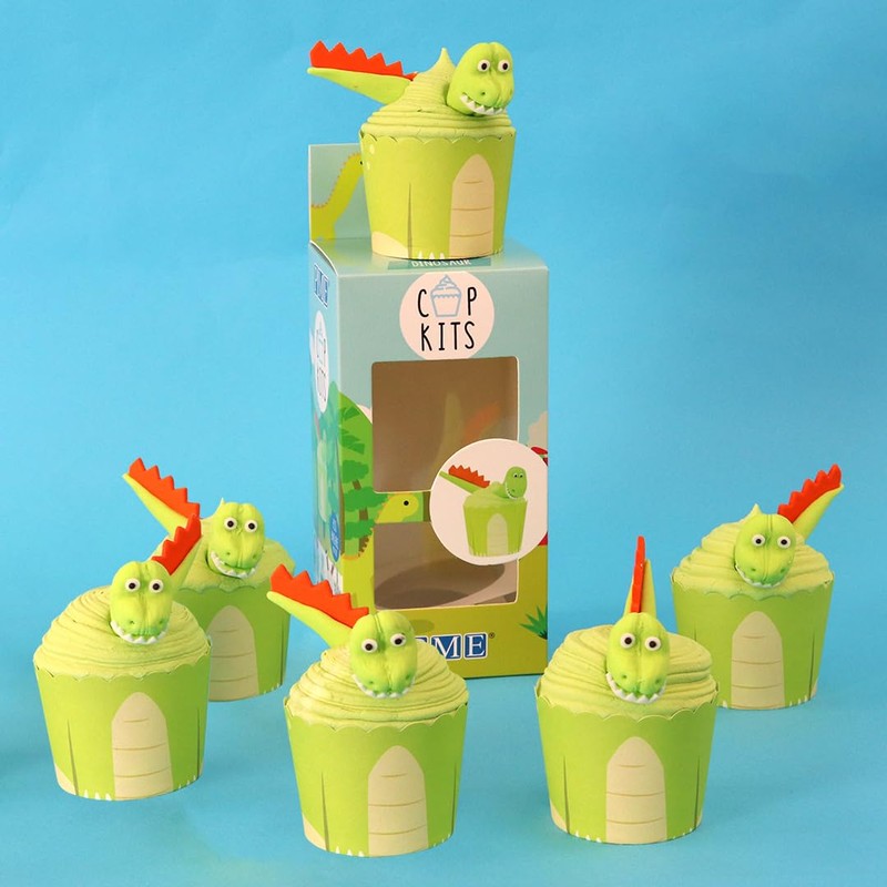 PME Cupcake Decorating Kit with Edible Toppers, Dinosaur