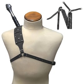 Anseom Spada retrò medievale spalle fodero con rana nera regolabile costume guerriero custodia protettiva spada in pelle con fibbia per adulti e uomini porta spada