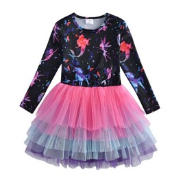 VIKITA Toddler Girls Dress Long Sleeve Cartoon Sweatshirt with Tutu for Birthday Party Dresses Outfit 7-8Y