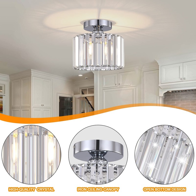BUXVRCS Semi Flush Mount Ceiling Light, Modern Chandelier Crystal Ceiling