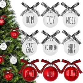 Buffalo Plaid Christmas Tree Ornaments Set of 9 Shatterproof Bulbs with Buffalo Plaid Bows White & Red Christmas Ball Hanging Ornament for Rustic Farmhouse Indoor Christmas Tree Decorations.