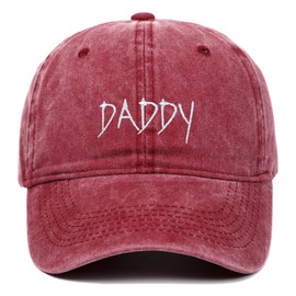Daddy Hat Distressed Baseball Cap Adjustable Embroidered Cotton Ball Hat Washed Low Profile Baseball Dad Cap for Father (Red)