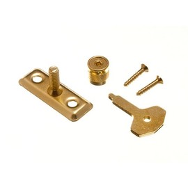 WINDOW CASEMENT STAY LOCK PIN AND KEY EB BRASS PLATED + SCREWS ( pack of 2 )