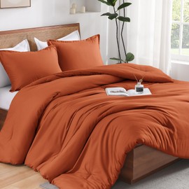 Andency Queen Comforter Set Burnt Orange, 3 Pieces Terracotta Solid Fluffy Lightweight Bedding Sets, Boho Soft Microfiber All Season Bed Set (90x90 Comforter with 2 Pillowcases)