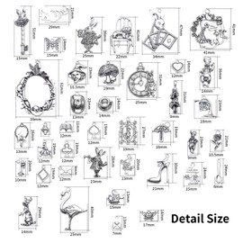 Fairy charms,40Pcs Antique Silver Alice in Wonderland Fairy Tales Charms Alloy Rabbit Watch Teapot Pendants Necklace Bracelet Charms for DIY Jewelry Making