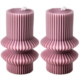Ribbed Pillar Candles, Scented Candles, Striped Aesthetic Tall Pillar Candle, Wavy Sculptural Soy Wax Candles, Decorative Modern Geometric Candles, Pink Home, Living Room, Shelf Decor, 2Pack