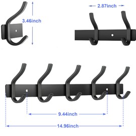 AZW Coat Rack Wall Mount,Heavy Duty Stainless Steel Metal Coat Hooks Hanging for Robes Bags Keys Hat Clothes and Bathroom Door Towels Hanger(Matte Black 5 Hooks)