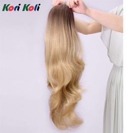 Kori Koli 24" Long Wavy Clip in Half Head Tied Wig Blonde Premium Japanese Synthetic fibers Hair Extensions For Women 210g 7-2-3#