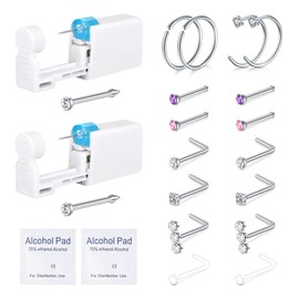 QWALIT 2pcs Nose Piercing Kit Nose Ring Piercing Kit Self Nose Piercing Kit at Home Nose Piercing Kit with Nose Rings Disposable Nose Piercing Gun Kit Nose Gun Piercing Kit Piercing Kit for Nose