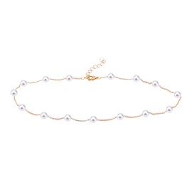 Dainty Gold Pearl Bracelet, 13.98in Adjustable Beaded Chain with Charm Pearls 0.24in Cute Bead Bridesmaid Jewelry Elegant Simple Jewelry Gift for Wedding and Prom