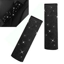 Zikefest 2PCS Bling Seat Belt Covers, Crystal Diamond Seat Belt Shoulder Pads, Women's Car Interior Accessories, Universal for Vehicles, Trucks, RVs and More (Black)