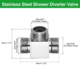 QUARKZMAN G1/2 Inch Shower Diverter 3-Way Valve Made of Stainless Steel, Bidet T Adapter Connection Hose Fitting Tee with PTFE Tape for Bidet Angle Valve Hose Toilet Tap (46 mm, Silver)