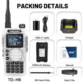 TIDRADIO 2nd Gen TD-H8 TIDRADIO  GMRS/Ham Radio 10Watt 2500mAh Battery Capacity Solid Performance Walkie Talkie Handheld Two-Way Radio Wireless Programming Module with Repeater List - Color: Crystal