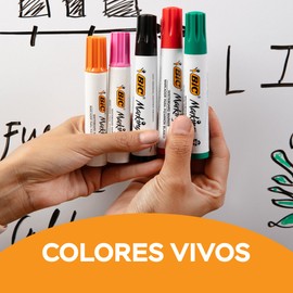BIC, Marcador de Pizarrón, Borrado Fácil, Olor Suave, Marking, Surtido de Colores Clásicos, 4 piezas + 1 Borrador