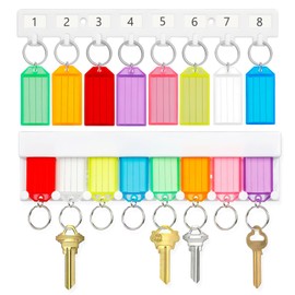 Uniclife Key Tag Rack Slot and Hook Style Plastic Wall Mounted Key Holder Organizer with Transparent Tough Key Tag Identifiers Markers in 8 Assorted Colors, 2 Pack