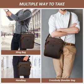 HUMERPAUL Crossbody Bag Shoulder Bag for Men, Genuine Leather Man Bag Vintage Messenger Bag for Travel Work Business,Coffee