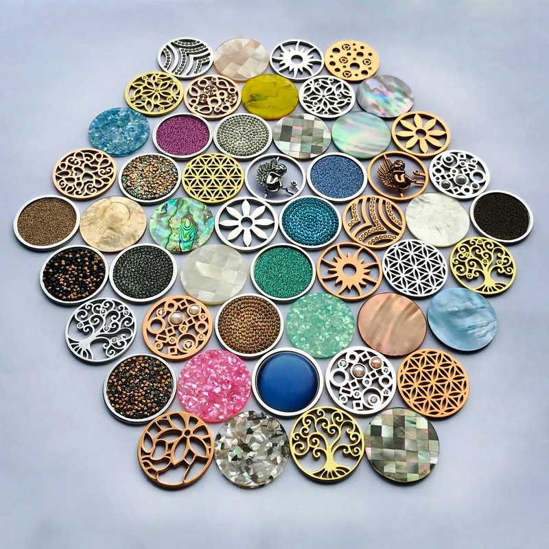 Quiges Interchangeable Coin 33 mm Silver-Plated with Glass / Natural