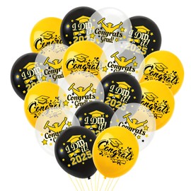 18Pcs Graduation Decorations 2025 Balloons, 12 Inch Black Gold White Happy Graduation Balloons, Graduations Decoration Class of 2025, Graduations Prom Decoration graduate Party Photo Props Supplies