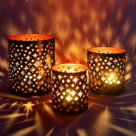 Marrakesh Set of 3 Tea Light Holders 14 cm Large Metal Oriental Tea Light Holder Hamman Black Copper as Table Decoration