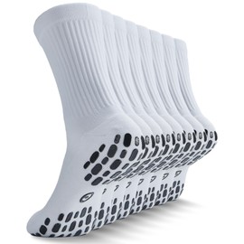 CWVLC Grip Socks Soccer - Cushioned Non-Slip Grippy for Men & Women Athletic - Barre Hospital Sticky Slipper Socks, Medium, White, 4 Pairs