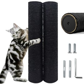 Cat Scratching Post Replacement Pole, Black,2 PCS 15.7in Cat Tree Replacement Post, Natural Sisal Cat Tree Replacement Parts with M8 Screws, Cat Scratch Post Replacement for Refurbishment