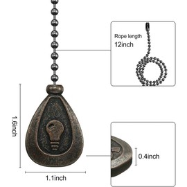 Dotlite Bronze Ceiling Fan Pull Chain Set, Decorative Fan Pull Chain Pendant Extension, 12 Inches Lighting & Fan Beaded Ball Fan Pull Chain Extender with Connector, 2 Pack