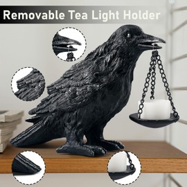 Raven Gothic Home Decor Fake Crow Light Holder Raven Lamp Tealight Candle Holder Resin Raven Statue Silver