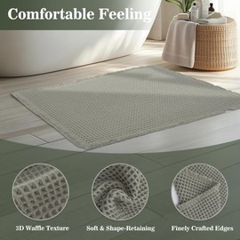 LiLIN YOU Waffle Bath Mat Boho Bathroom Rugs Non Slip Washable Super Absorbent Quick Dry Bathroom Floor Mat Ultra Soft Bath Rugs with Tassels, 24" x 36", Green