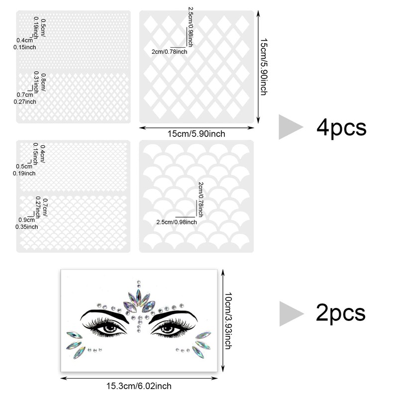 GWAWG 4 Pcs Fish Scale Stencil Makeup Checked Stencil and