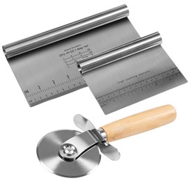 YIBAKE Pizza Accessory Set, 1 Pizza Cutter, 1 Large and 1 Small Dough Scraper