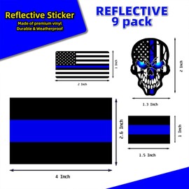 9PCS Reflective Thin Blue Line Stickers, Honoring Police Law, Waterproof Vinyl, Police Thin Blue Line Vinyl Decal for Cars Trucks Window Laptop Tape