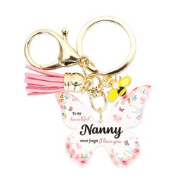CHEERYMAGIC Nanny Gifts, Nanny Keyring Mothers Day Gifts Nana Gift from Grandchildren Butterfly Keychain for Nana Christmas Birthday Present A7HDYSK