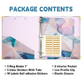 3 Ring Binder 1Inch,Three Ring Binders for Letter Size (11" x 8.5") with 5 Tab Dividers,File Folder Labels and Low Profile Clipboards for School Class and Office Supplies
