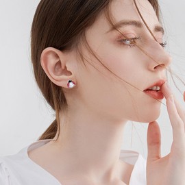 Ladybug Earrings Sterling Silver White Cats Eye Stone Ladybug Earrings for Women Ladybug Jewelry for Women