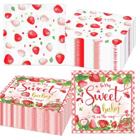 44 PCS Strawberry Napkins Baby Shower Decorations A Berry Sweet Baby is On The Way Napkins Disposable Strawberry Baby Shower Fruit Birthday Party Supplies