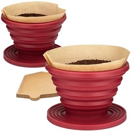 COLETTI Sierra Collapsible Coffee Pour Over Dripper — Camping Coffee Filter — Includes Pack of Paper Filters (Red, Pack of 2)