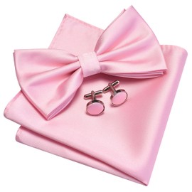 GUSLESON Blush Pink Bow Tie and Pocket Square Cufflink Set for Wedding Mens Light Pink Pre-tied Bow ties (0570-40)